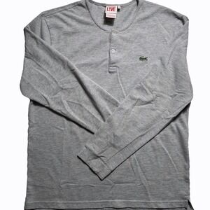 Lacoste Live Gray Henley Long Sleeve Layering Shirt Minimalist Cotton Mens XL